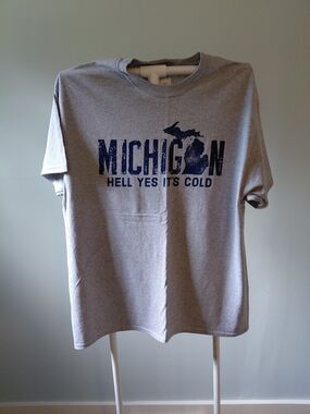 Gildan Gray Short Sleeve Tee with Navy Michigan Graphic